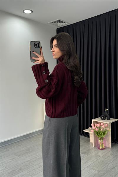 Duble Kol Boğazlı Bordo Kazak