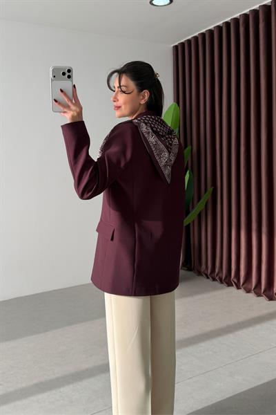Dublin Mürdüm Fularlı Blazer Ceket