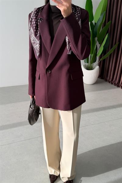 Dublin Mürdüm Fularlı Blazer Ceket