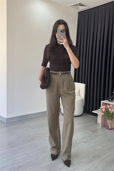 Duno Haki Keten Kemerli Pantolon