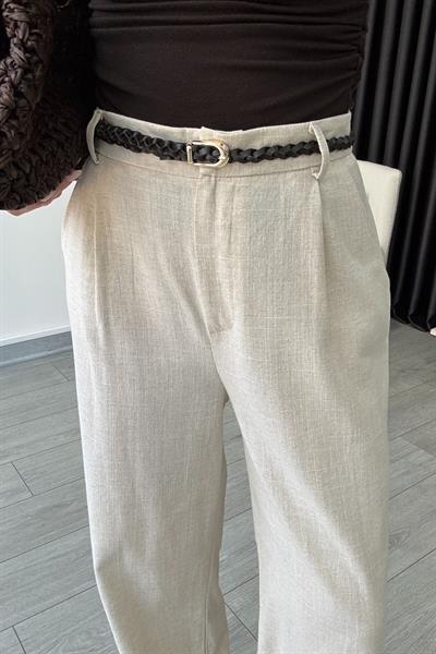 Duno Natural Keten Kemerli Pantolon