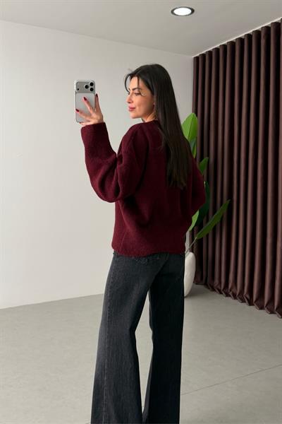 Edge Bordo Yumuşak Dokulu V Yaka Kazak