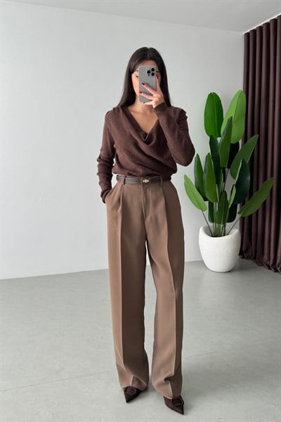 Edna Camel Krep Kumaş Palazzo Pantolon