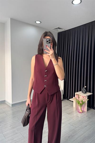 Elisa Bordo Yelek Pantolon Takım