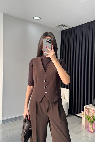 Elisa Kahve Yelek Pantolon Takım