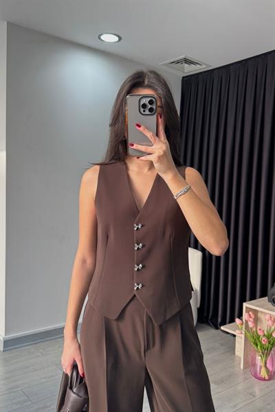 Elisa Kahve Yelek Pantolon Takım