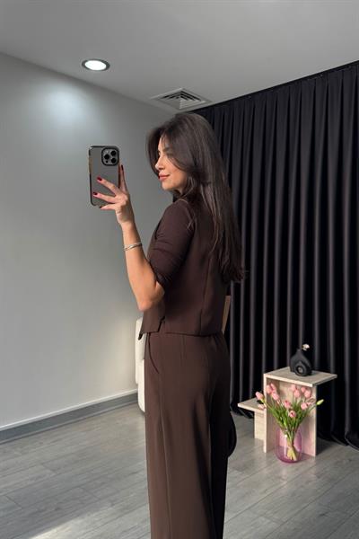 Elisa Kahve Yelek Pantolon Takım