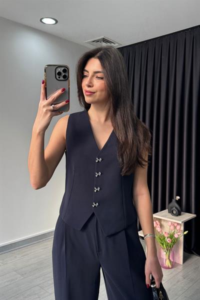 Elisa Lacivert Yelek Pantolon Takım