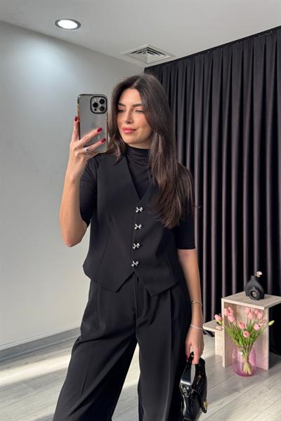 Elisa Siyah Yelek Pantolon Takım