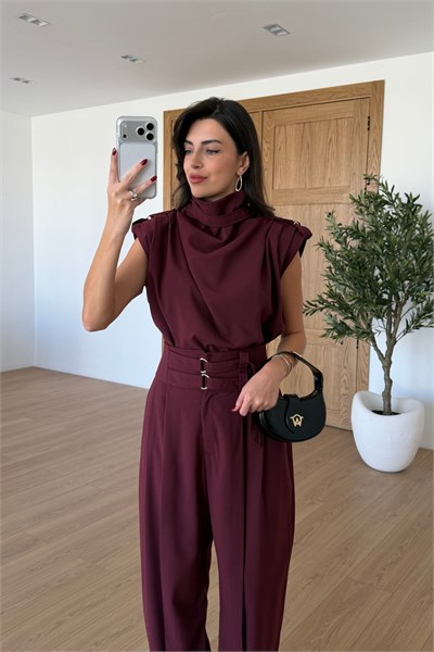 Elora Bordo Tasarım Bluz Pantolon Takım