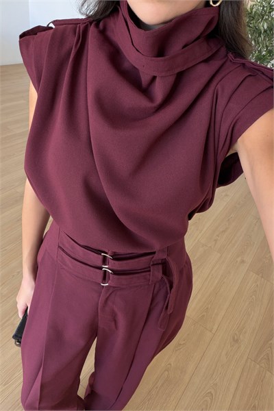 Elora Bordo Tasarım Bluz Pantolon Takım