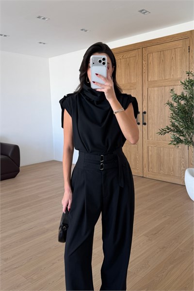 Elora Siyah Tasarım Bluz Pantolon Takım