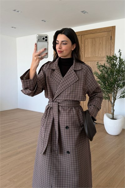 Erin Vizon Ekoseli Apoletli Trençkot 