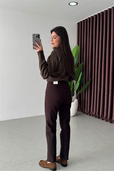 Fabia Acı Kahve Kesik Paça Boy Fit Jean