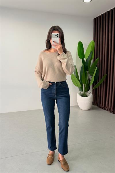 Fabia Mavi Kesik Paça Boy Fit Jean