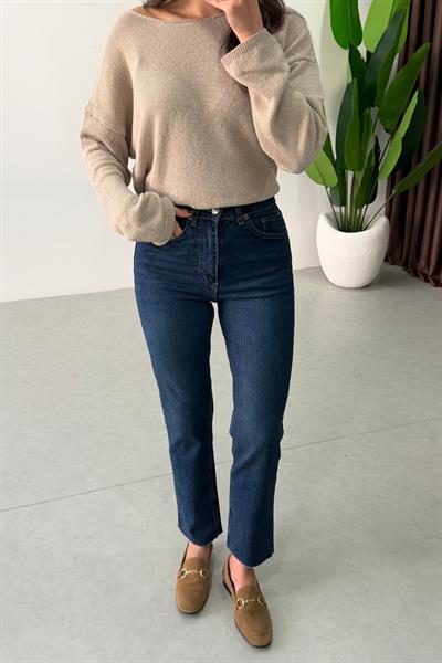Fabia Mavi Kesik Paça Boy Fit Jean