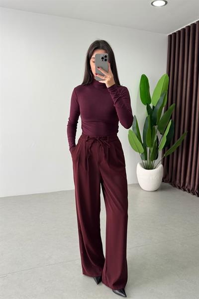 Fiona Bordo Krep Kumaş Bağlamalı Pantolon