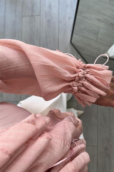 Fırfır Yaka Pembe Şifon Bluz