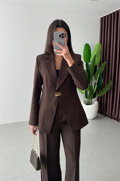Firm Kahve Gold Düğme Detay Blazer