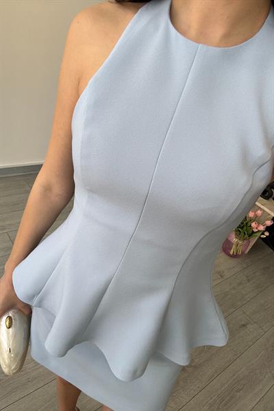 Flora Mavi Volanlı Büstiyer Etek Takım