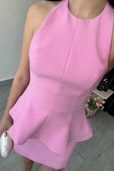 Flora Pembe Volanlı Büstiyer Etek Takım