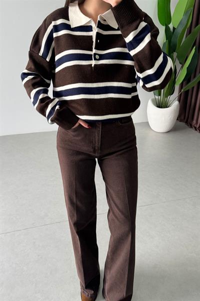 Foren Kahve Lacivert Polo Yaka Kazak