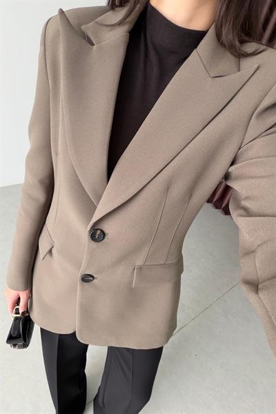 Fores Haki Belden Oturtmalı Astarlı Blazer