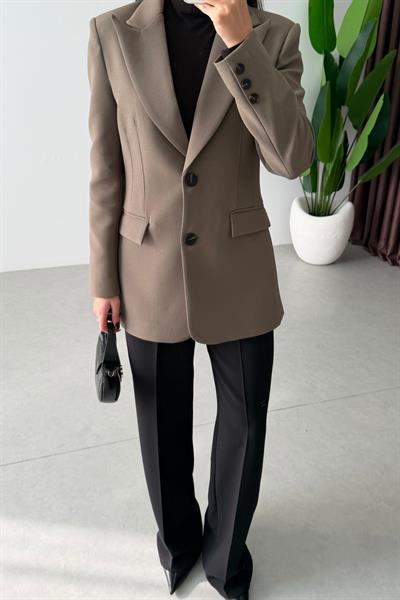 Fores Haki Belden Oturtmalı Astarlı Blazer