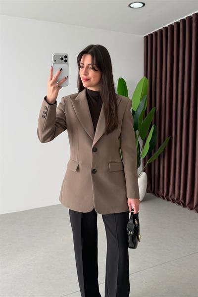 Fores Haki Belden Oturtmalı Astarlı Blazer