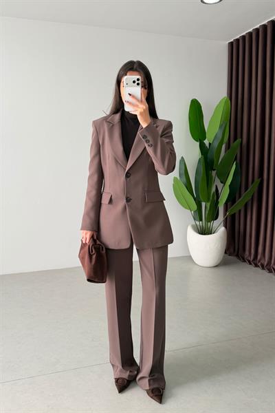 Fores Kahve Belden Oturtmalı Astarlı Blazer