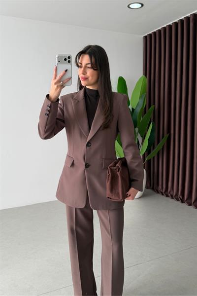 Fores Kahve Belden Oturtmalı Astarlı Blazer