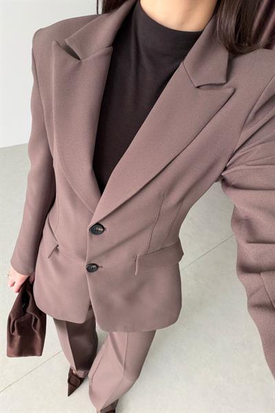 Fores Kahve Belden Oturtmalı Astarlı Blazer