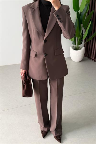 Fores Kahve Belden Oturtmalı Astarlı Blazer