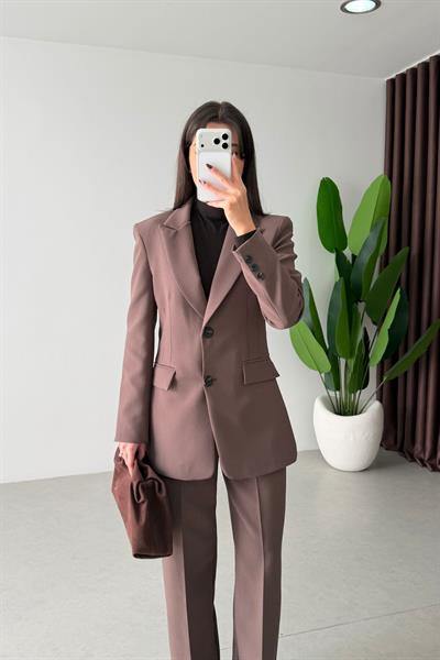 Fores Kahve Belden Oturtmalı Astarlı Blazer