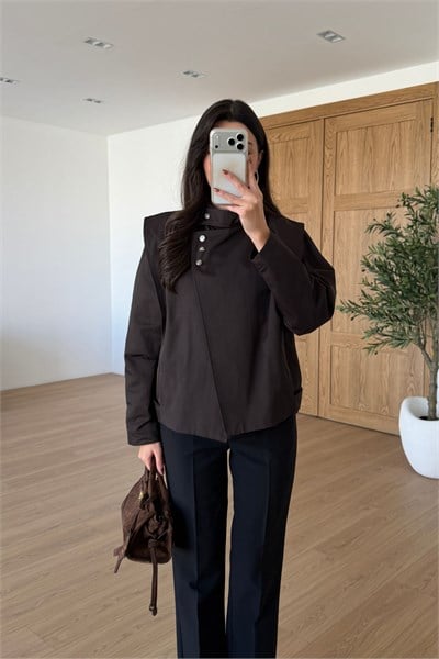 Fores Kahve Düğme Detay Kruvaze Ceket