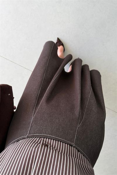Frame Kahve Midi Volanlı Denim Etek