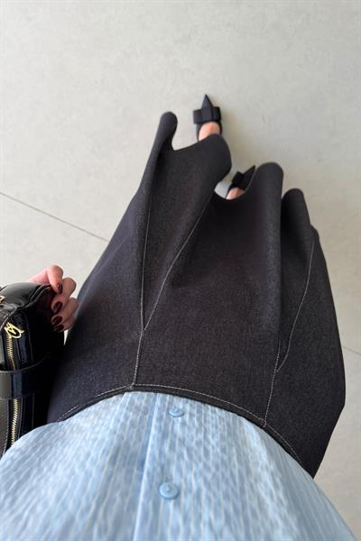 Frame Lacivert Midi Volanlı Denim Etek