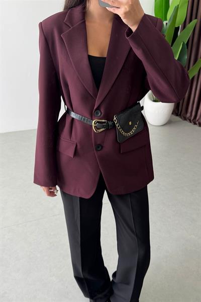 Gabri Mürdüm Çanta Kemerli Blazer