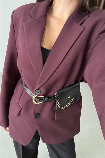 Gabri Mürdüm Çanta Kemerli Blazer