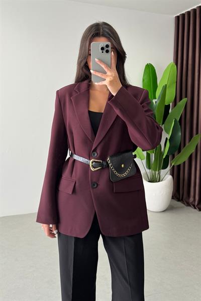 Gabri Mürdüm Çanta Kemerli Blazer