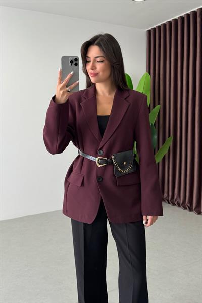 Gabri Mürdüm Çanta Kemerli Blazer