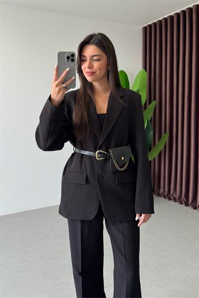 Gabri Siyah Çanta Kemerli Blazer