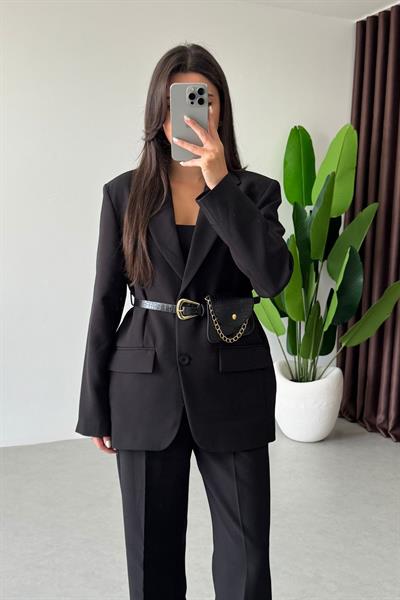 Gabri Siyah Çanta Kemerli Blazer
