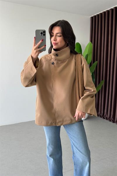Gazel Karamel Dik Yaka Midi Boy Trençkot