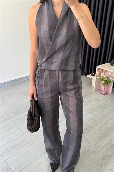 Gina Bağlama Detay Kruvaze Bluz Pantolon Takım