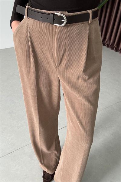 Giza Camel Kemerli Fitilli Kadife Pantolon