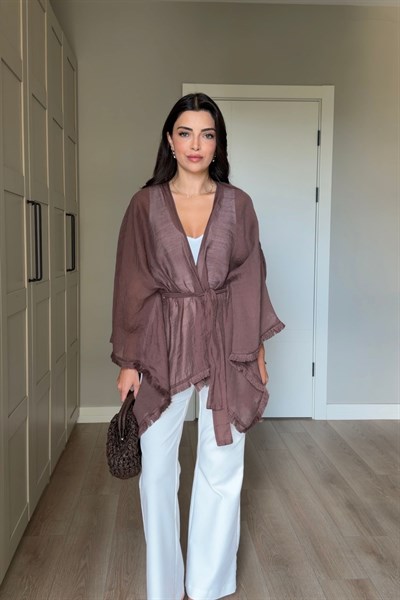 Glow Kahve Kuşaklı Tensel Kimono