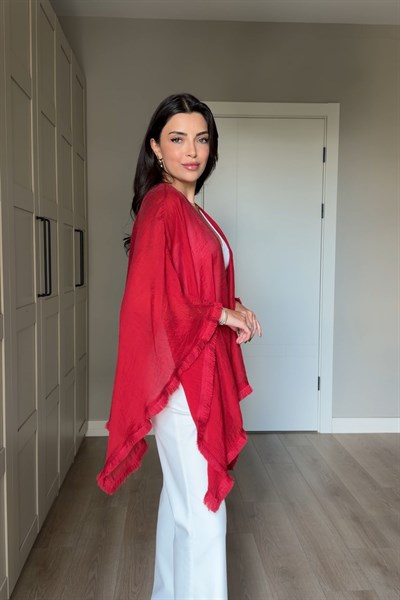 Glow Kırmızı Kuşaklı Tensel Kimono