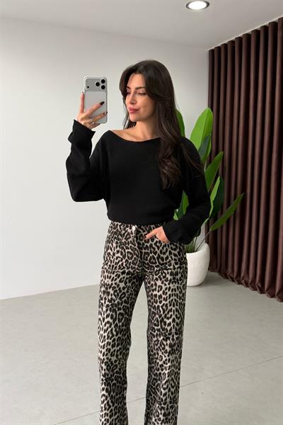 Haris Leopar Desenli Straight Fit Jean