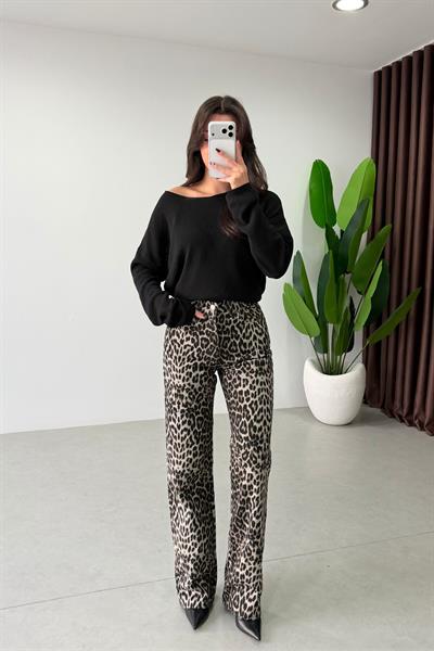 Haris Leopar Desenli Straight Fit Jean